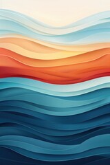 Abstract Waves of Color in Warm Sunset Tones and Cool Ocean Hues