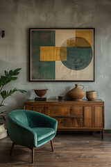 Stylish living room featuring modern furniture, artwork, and a cozy atmosphere, perfect for relaxation and aesthetic appeal.
