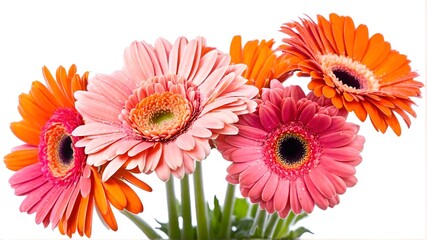 Red orange gerbera flowers on white