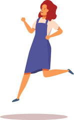 Young redhead woman running happily, cheerful girl in a hurry, dynamic movement concept