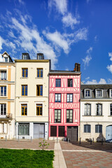 Fototapeta premium Rouen, Normandy, France, birthplace of opera composer Charles-Ferdinand Lenepveu, in a pink half-timbered old house