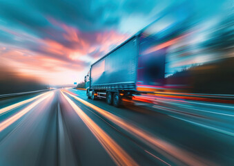 Fototapeta premium Motion of a truck on the road
