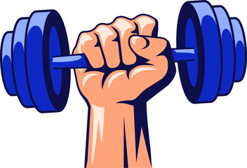 Dumbbell in hand icon. Fitness logo.