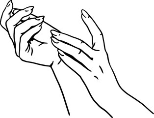 Delicate woman hands pose black and white illustration