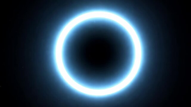 Animation of empty round hologram frame with light effect on black background. Technology glowing HUD circle. Magic fantasy portal, teleport. Futuristic interface design. Virtual reality, cyberspace