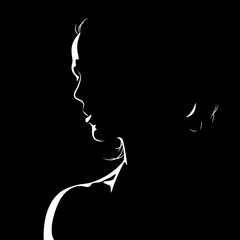 vector black and white illustration of a beautiful female face formed by a shadow. useful for advertising products for women, beauty salons, decorative and care cosmetics, logo, print, poster, design