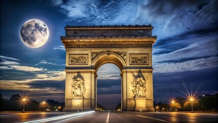 Fototapeta premium The Arc de Triomphe Bathed in Golden Moonlight Generative AI