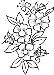 Hand-drawn simple blooming apple tree flower outline