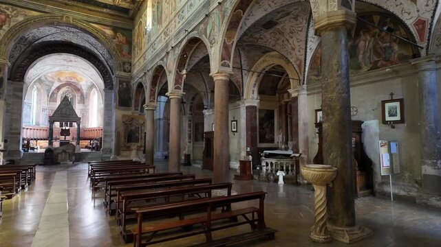 Indoor view in the marvelous Farfa Abbey, in the Province of Rieti, Lazio, Italy.