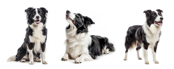 Obraz premium border collie dog collection (sitting, standing, lying) isolated on a white background, animal bundle