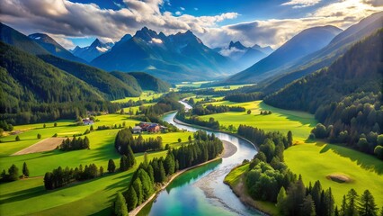 A River Winding Through Golden Valleys  AI Generated