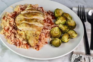 chicken breast with rice roasted brussel sprouts