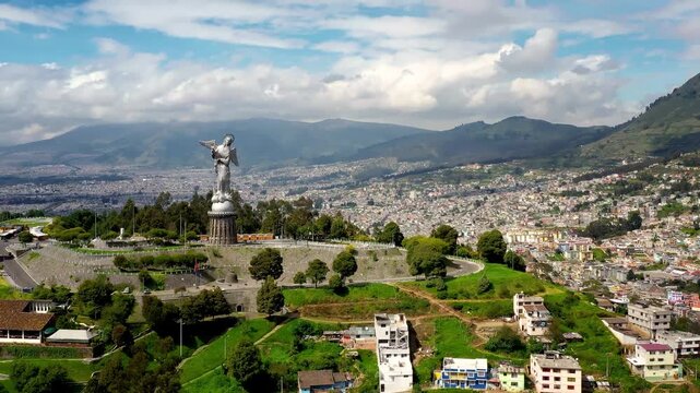 Virgin of El Panecillo Quito city landscape aerial view Ecuador's capital.