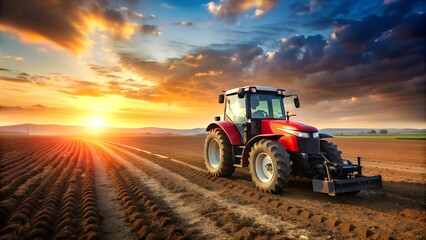 Fototapeta premium The Sun-Kissed Field: A Tractor Ready for Work Generative AI