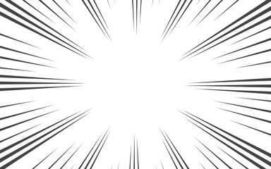 Obraz premium Black and white radial lines comic style background. Manga action, abstract speed. Vector illustration