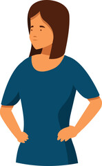 Fototapeta premium Young woman is standing with her hands on her hips and thoughtfully looking up to the left