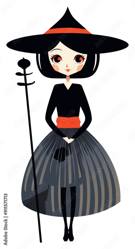 Wall mural png isolated a happy witch cartoon adult dress.