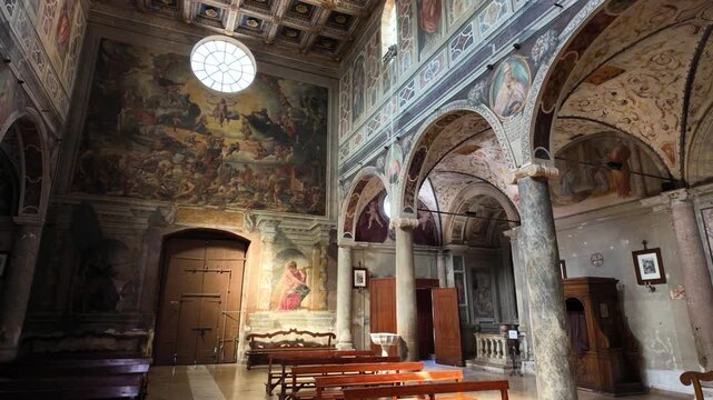 Indoor view in the marvelous Farfa Abbey, in the Province of Rieti, Lazio, Italy.