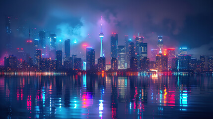 Fototapeta premium Awesome Sparkling city lights reflected in calm waters oct