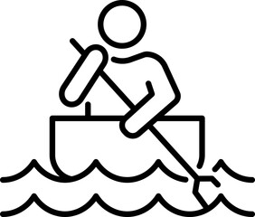 Rowing canoe icon. Camping icon. Linear symbol.