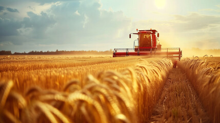 Fototapeta premium Harvesting machine working in the field.