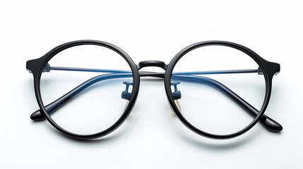 Black glasses isolated on white, top view.