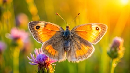 Obraz premium Sun-Kissed Meadow: A Small Heath Butterfly's Moment generative AI
