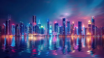 Fototapeta premium A Wonderful city, where a hacker orchestrates digital maneuvers surrounded by holographic waves.