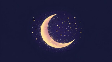 Fototapeta premium Cosmic Night Sky Vector Sticker with Dreamy Crescent Moon and Tiny Stars on Deep Purple Background