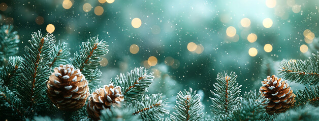 Christmas wallpaper facebook cover background with pine tree branches with seeds and blank space 