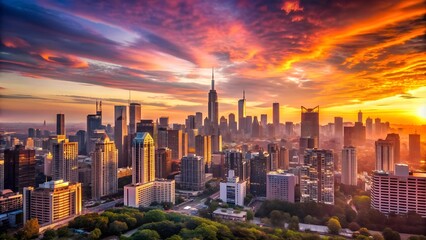 Obraz premium Golden Hues Over Concrete Jungle AI Generated