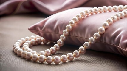 A Symphony of Pink: A Delicate Pearl Necklace Draped Across a Velvet Cushion  Generative AI