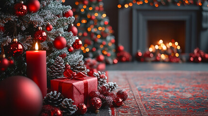 Christmas wallpaper facebook cover background with Christmas tree and gifts 