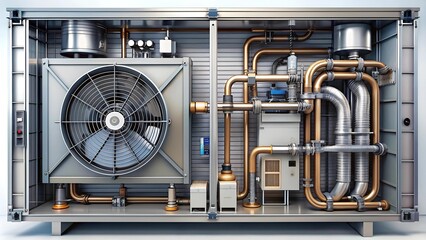 Industrial Air Conditioner Unit with Exposed Pipes and Gauges  AI Generated