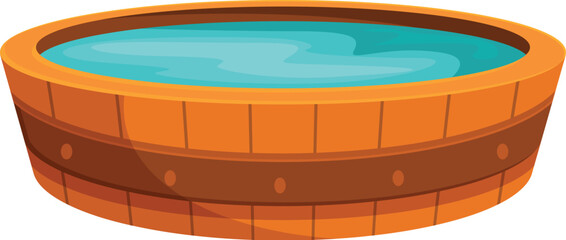 Large round wooden tub full of water, perfect for soaking after a long day of work