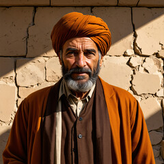 Elderly Afghan Man in Traditional Kabuloi Coat