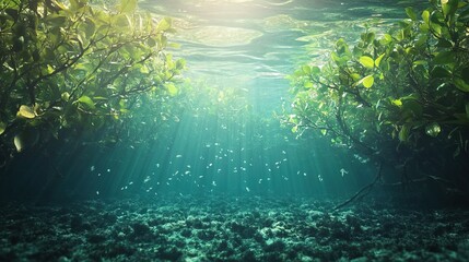 Fototapeta premium world mangrove day background concept. underwater view 
