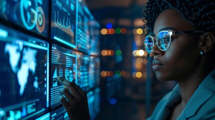 Female Black IT Specialist Investigating Cybersecurity Risks in Computer Data Center