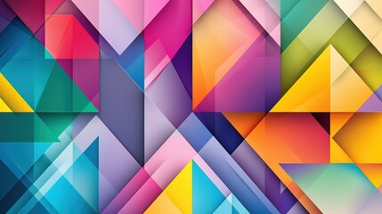 Obraz premium Vibrant Geometric Patterns in Vivid Colors Featuring Triangles and Abstract Shapes