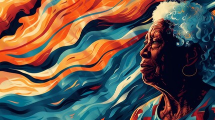 Abstract Illustration of Senior Black African American with Dementia Alzheimer's