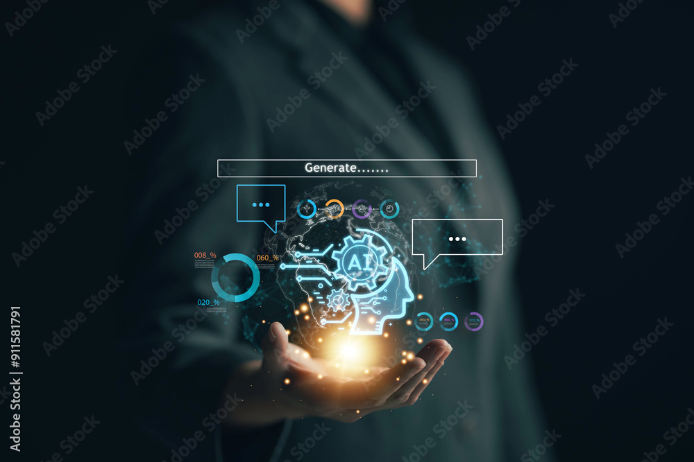 Fototapete Chat with AI. Artificial intelligence. The concept of accessing imagination by feeding commands to Ai to create what is in our mind with futuristic technology through the Internet...