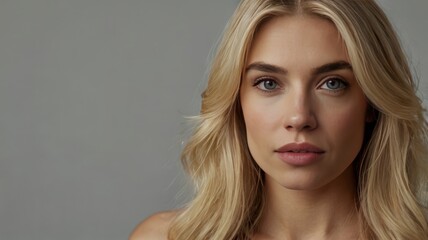 Fototapeta premium Woman With Blonde Hair Looking Directly at Camera, Closeup