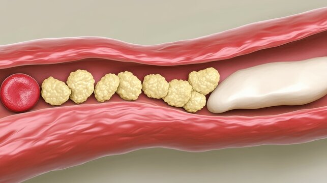 Detailed of cholesterol blocking blood flow in artery