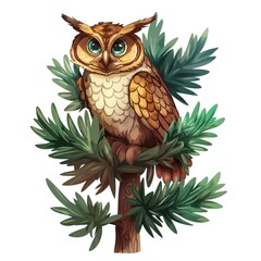 Owl sitting on a branch of a tree. 