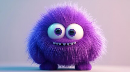 Cute violet or purple furry monster 3D cartoon character