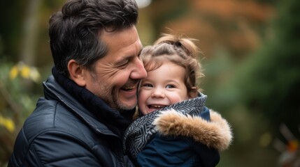 Fototapeta premium Joyful moment of a father playing with his child in a park or home