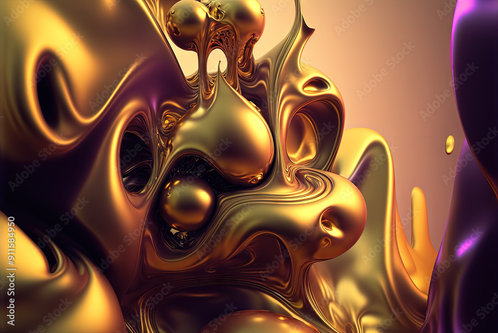 Poster abstract background with colorful fractals. surreal composition with fluid waves of liquid metal.