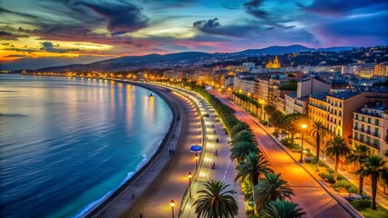 Fototapeta premium Azure Nights: A Love Letter to Nice AI Generated