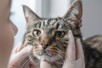 Domestic cat being treated for eye infection, highlighting medical attention and vision care