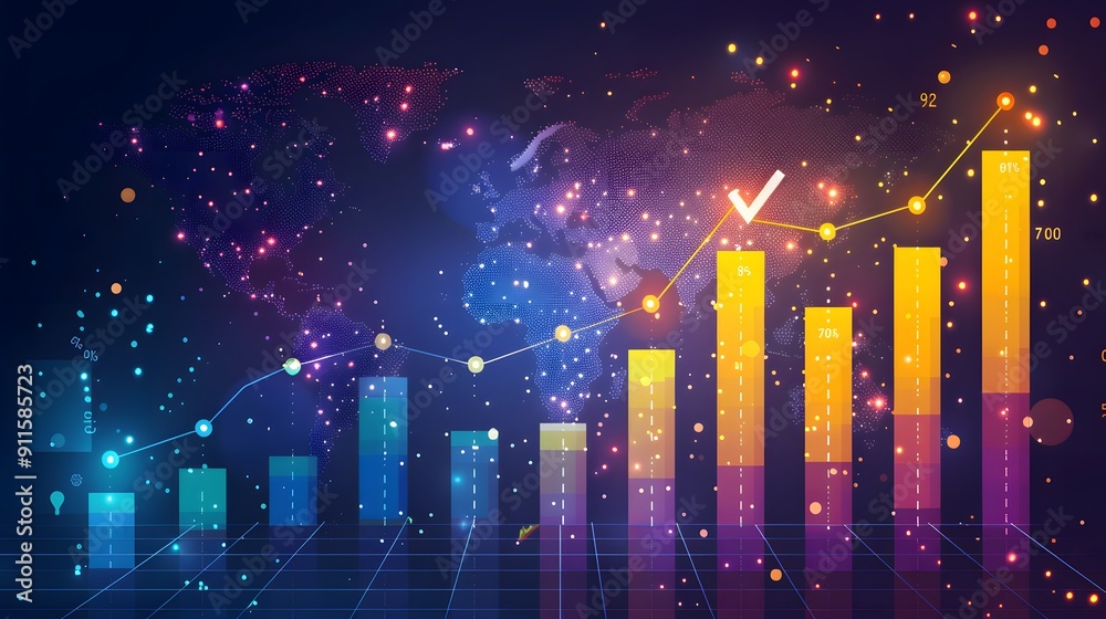 Poster a colorful graph with a check mark on it. the graph is a representation of a world map with differen